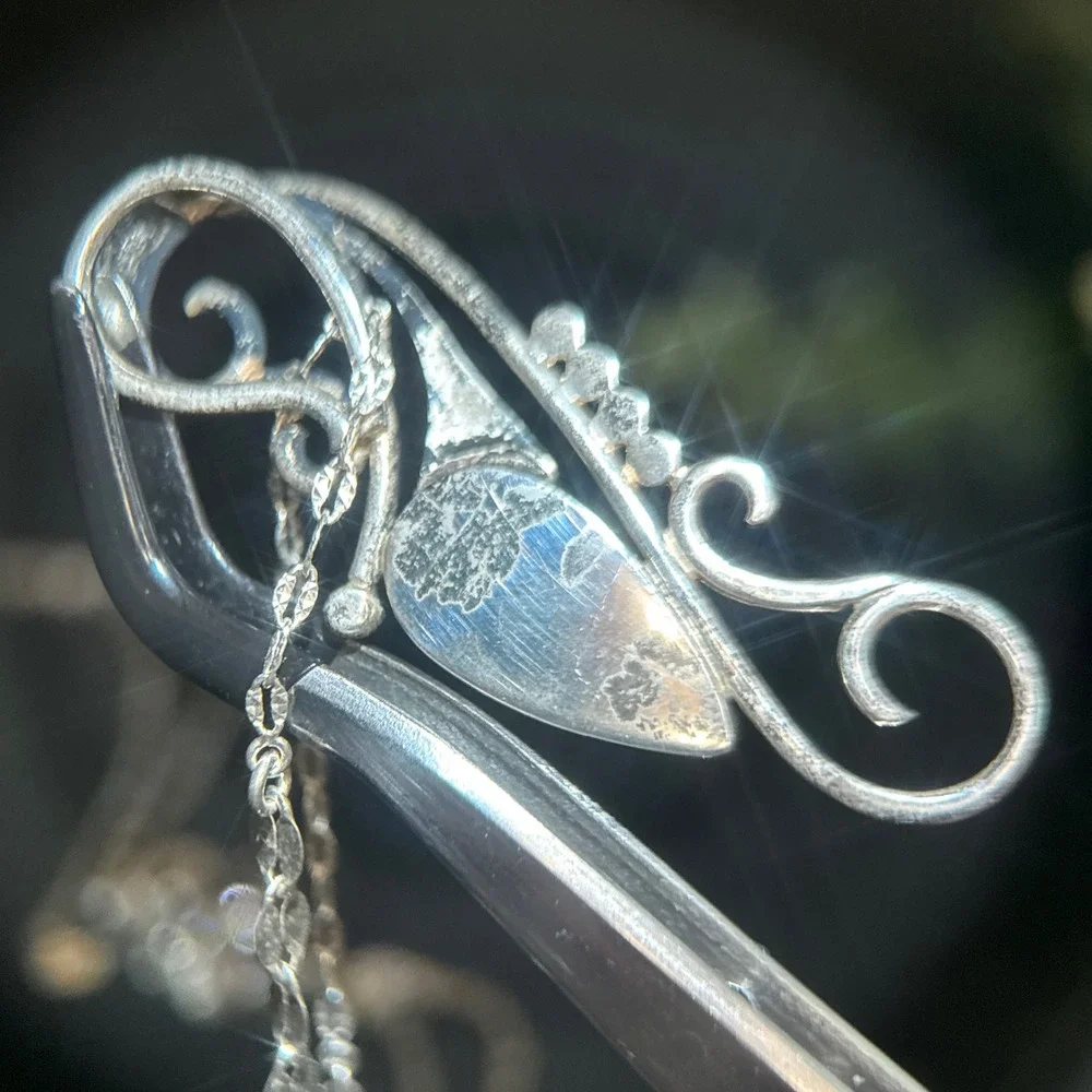 Sterling Silver 925 Turquoise Scroll‎ Pendant Necklace 30 Inch Chain 12.6g